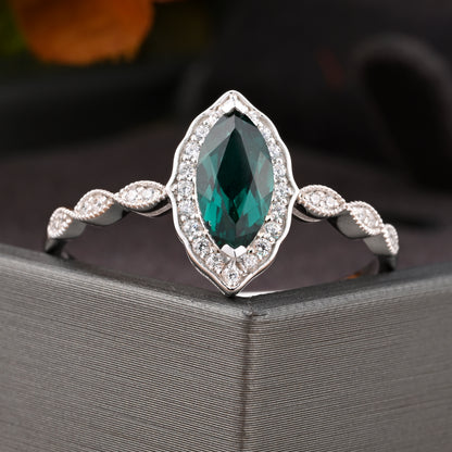 Marquise Emerald Engagement Ring Art Deco Emerald Wedding Ring Gemstone Bridal Ring 14k Gold Ring Unique Promise Anniversary Gift