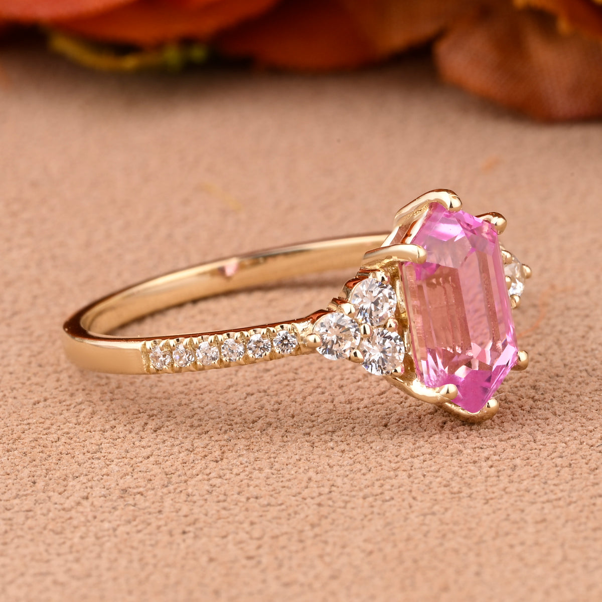 Vintage Unique Pink Sapphire Engagement Ring Solid 14K Gold Pink Sapphire Ring July Birthstone Ring Delicate Pink Sapphire Gemstone Ring Handmade Bridal Jewelry