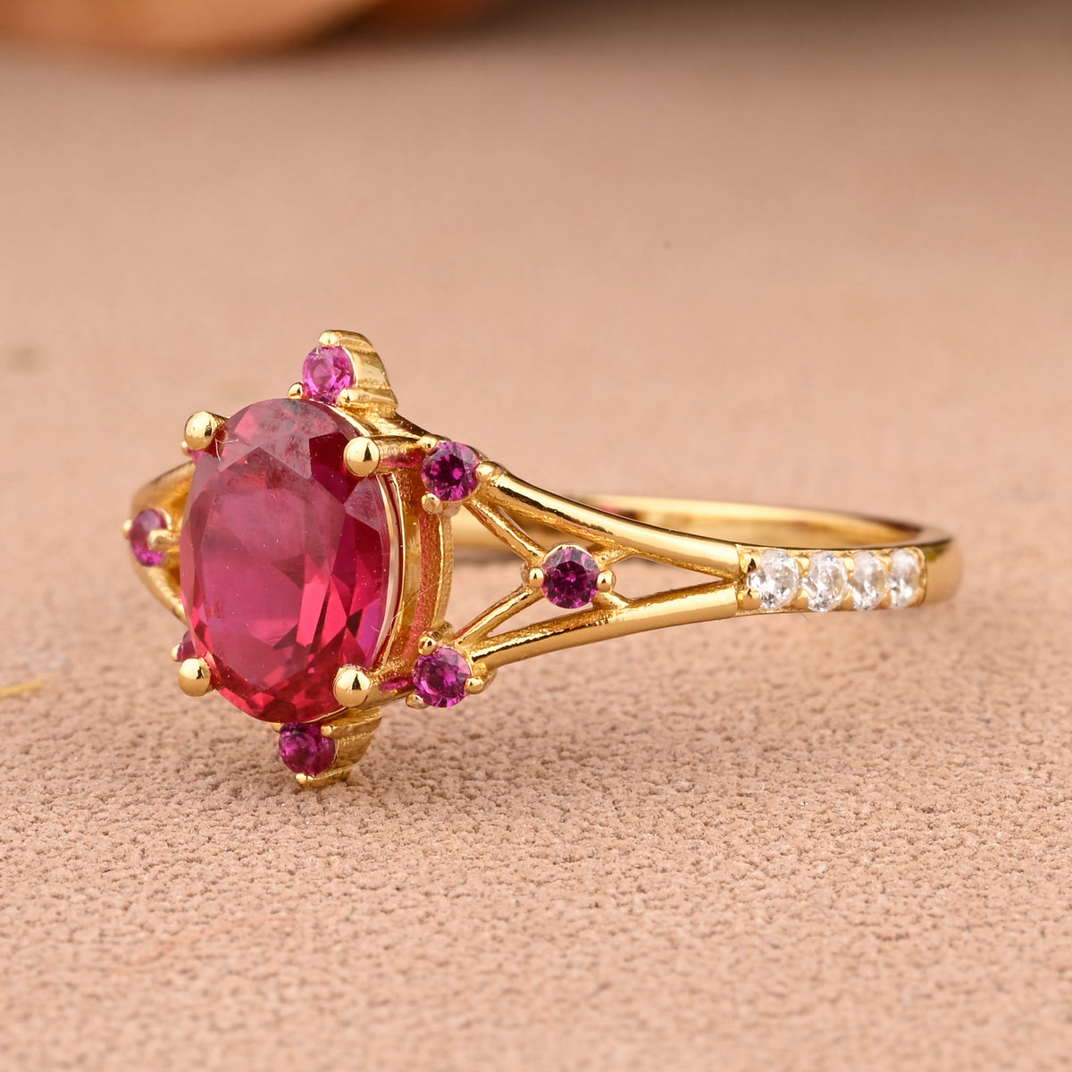 Vintage Oval Shape Ruby Engagement Ring Set Unique Ruby Gemstone Promise Bridal Ring Set Anniversary Gift