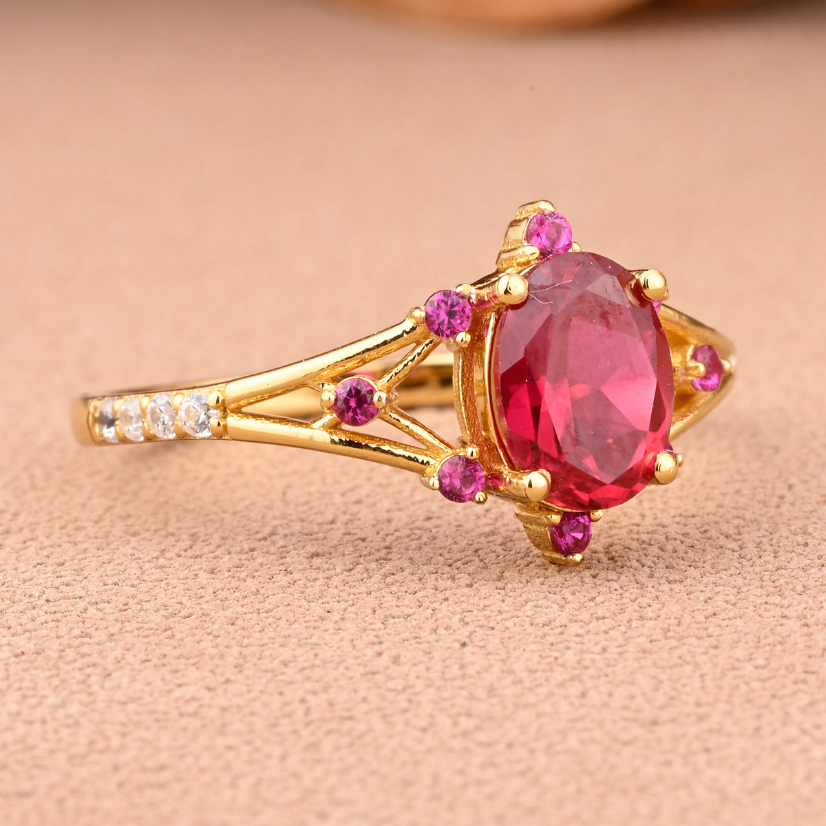 Vintage Oval Shape Ruby Engagement Ring Set Unique Ruby Gemstone Promise Bridal Ring Set Anniversary Gift