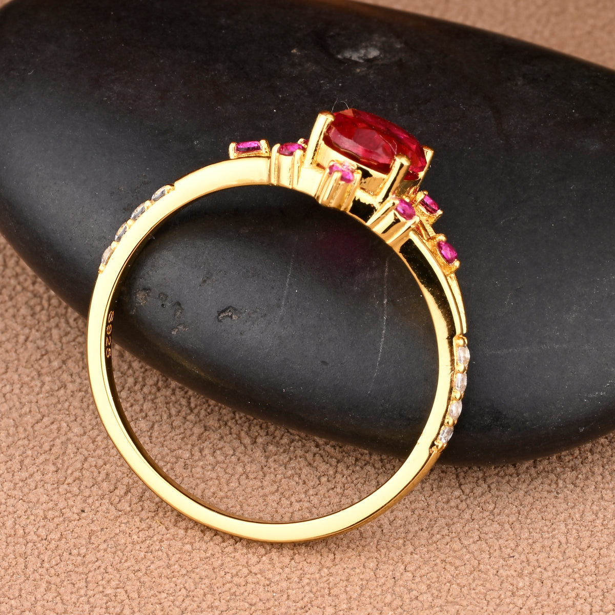 Vintage Oval Shape Ruby Engagement Ring Set Unique Ruby Gemstone Promise Bridal Ring Set Anniversary Gift