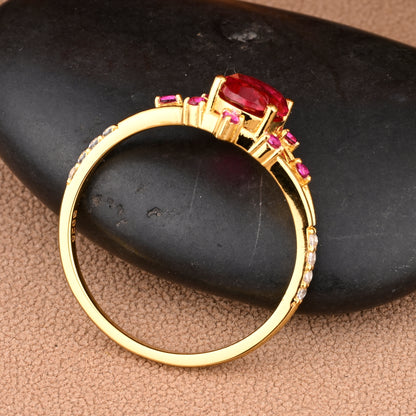 Vintage Oval Shape Ruby Engagement Ring Set Unique Ruby Gemstone Promise Bridal Ring Set Anniversary Gift