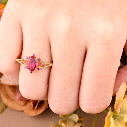 Vintage Oval Shape Ruby Engagement Ring Set Unique Ruby Gemstone Promise Bridal Ring Set Anniversary Gift