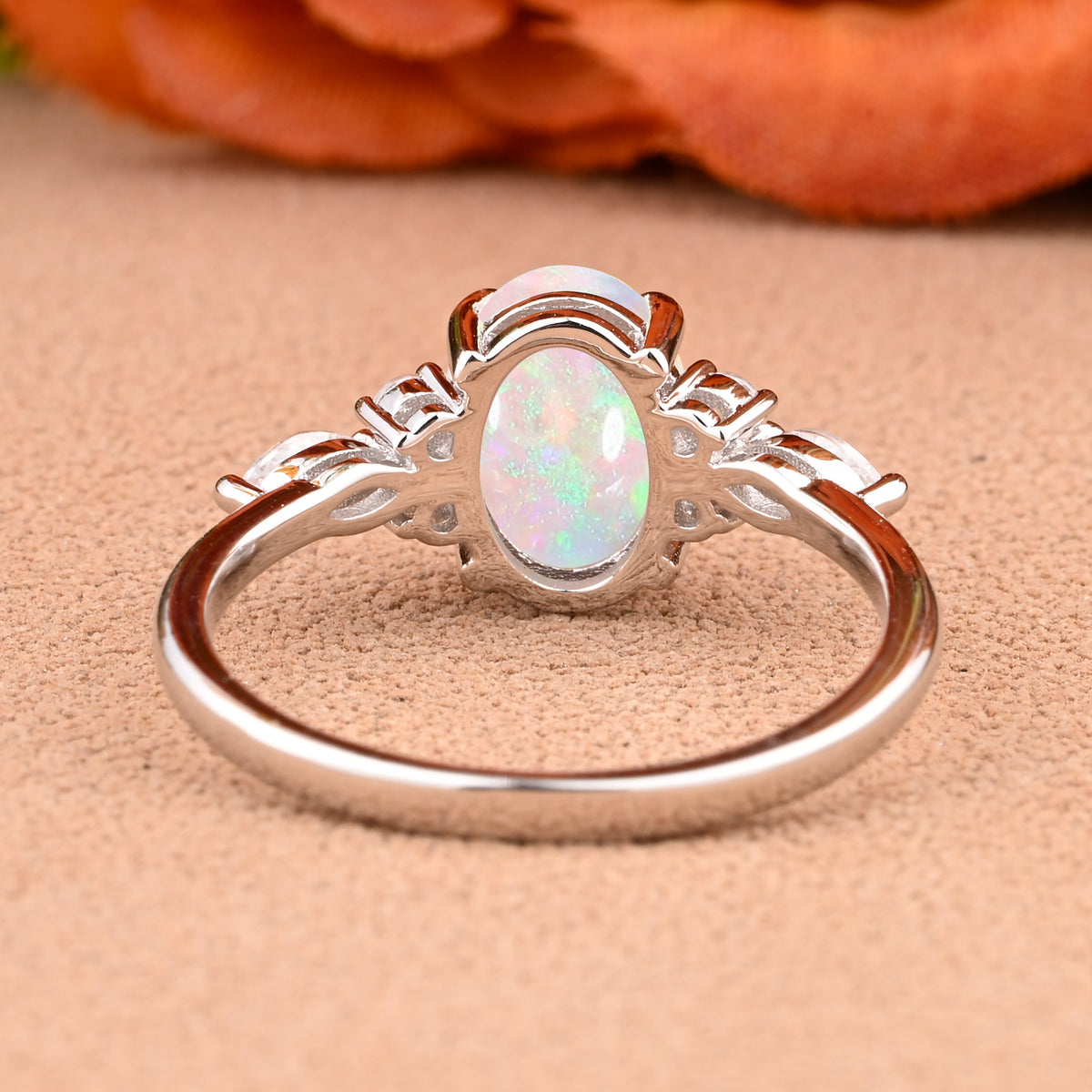 Oval Cut Pink Opal Engagement Ring Set Unique Rose Gold Wedding Ring Marquise Cut Colorful Bridal Ring Set Delicate Enhance Ring Set Anniversary Gift