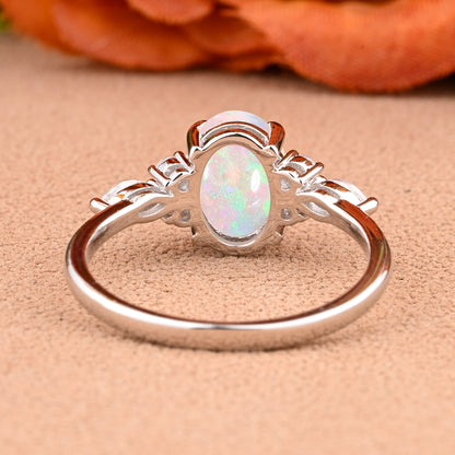 Oval Cut Pink Opal Engagement Ring Set Unique Rose Gold Wedding Ring Marquise Cut Colorful Bridal Ring Set Delicate Enhance Ring Set Anniversary Gift