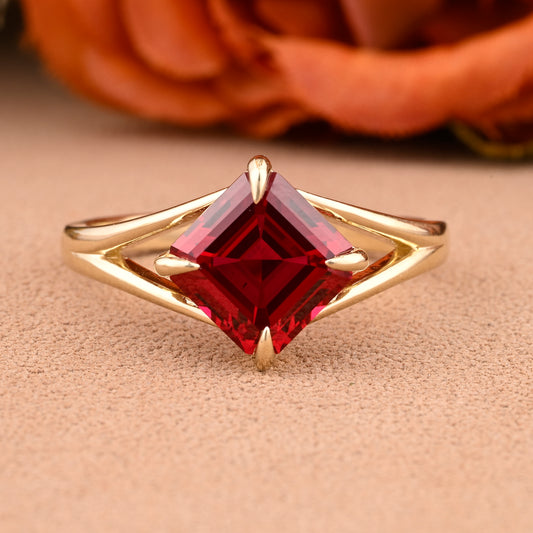 Princess Ruby Engagement Ring 14K Solid Rose Gold Promise Ring Anniversary Gift