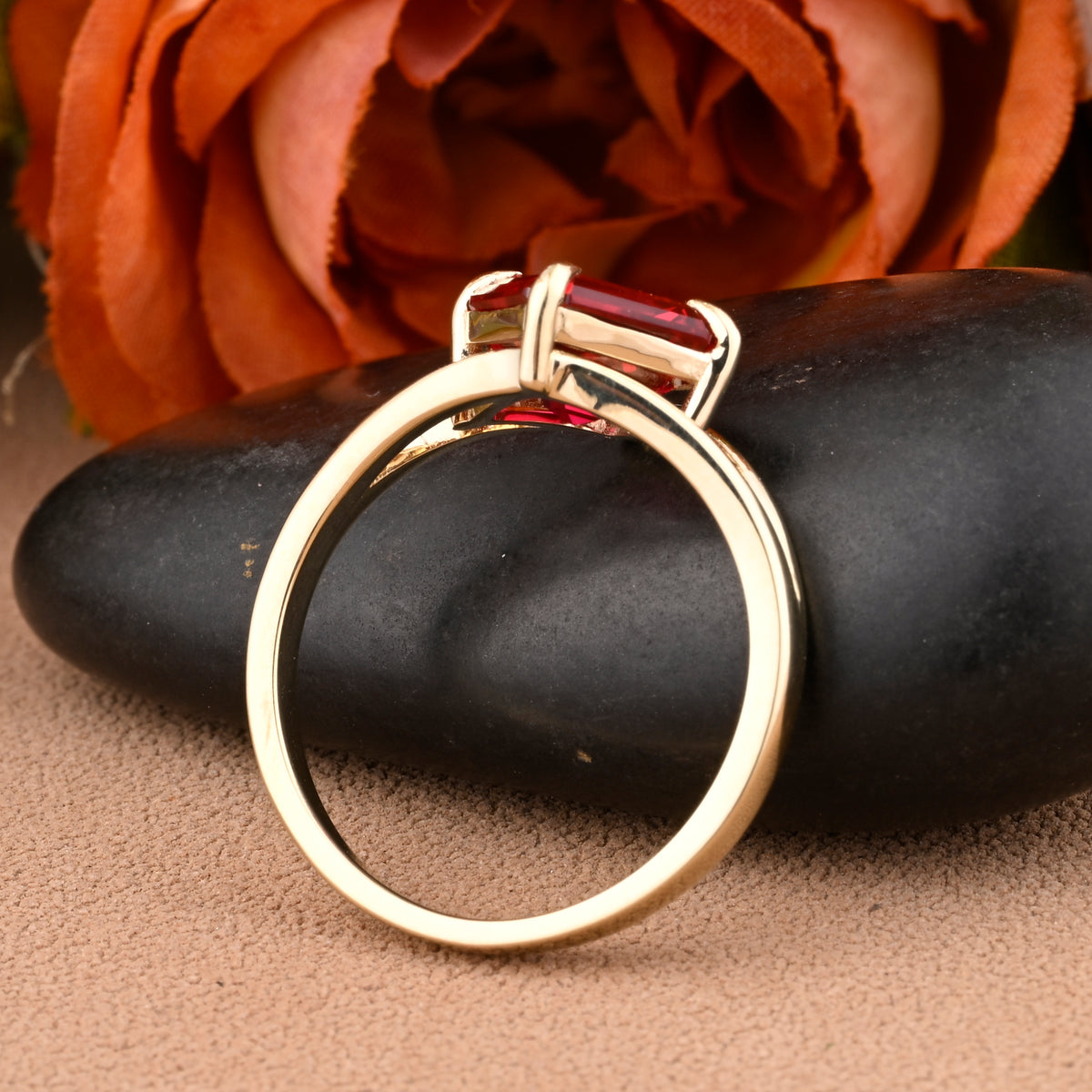 Princess Ruby Engagement Ring 14K Solid Rose Gold Promise Ring Anniversary Gift