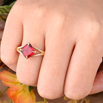 Princess Ruby Engagement Ring 14K Solid Rose Gold Promise Ring Anniversary Gift