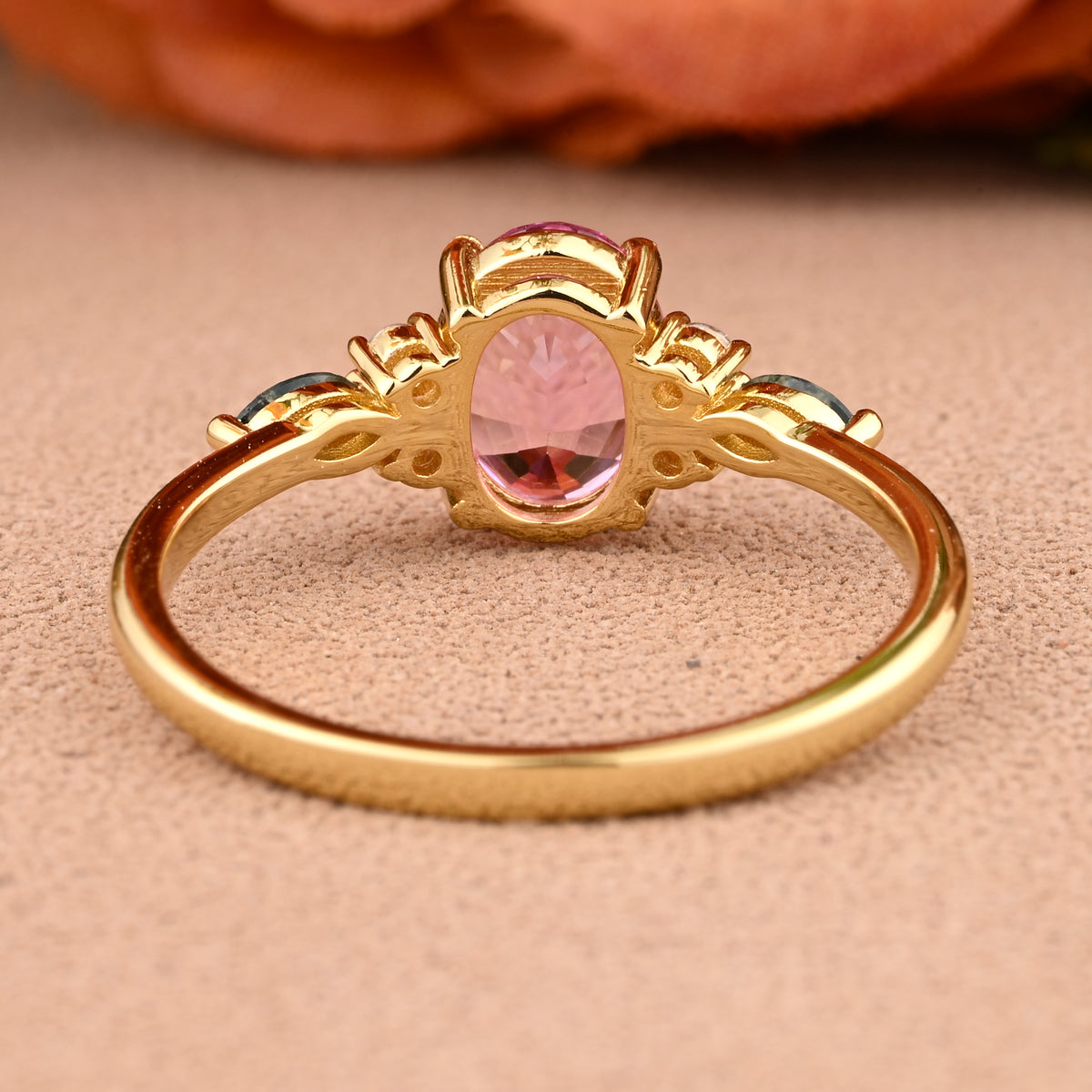 Unique Vintage Pink Sapphire Engagement Ring 14K Rose Gold Oval Cut Natural Moss Agate Wedding Promise Ring Handmade Ring Anniversary Rings For Women