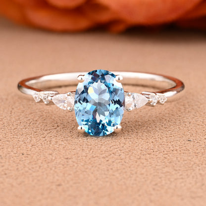 Vintage Oval Cut Aquamarine Ring Unique Aquamarine Engagement Ring Ocean-like Gemstone Wedding Statement Ring Gift For Her
