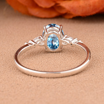 Vintage Oval Cut Aquamarine Ring Unique Aquamarine Engagement Ring Ocean-like Gemstone Wedding Statement Ring Gift For Her