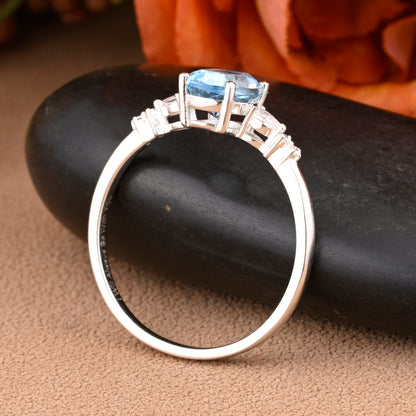 Vintage Oval Cut Aquamarine Ring Unique Aquamarine Engagement Ring Ocean-like Gemstone Wedding Statement Ring Gift For Her