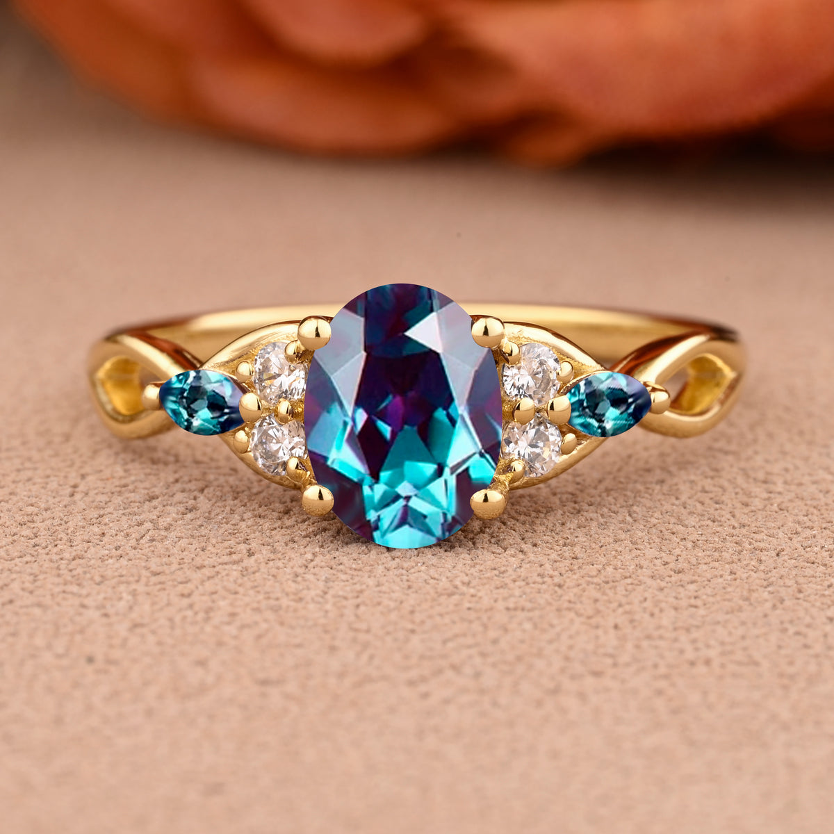 Oval Cut Alexandrite Engagement Ring Unique Alexandrite Moissanite Wedding Ring Gift For Her Ver.2