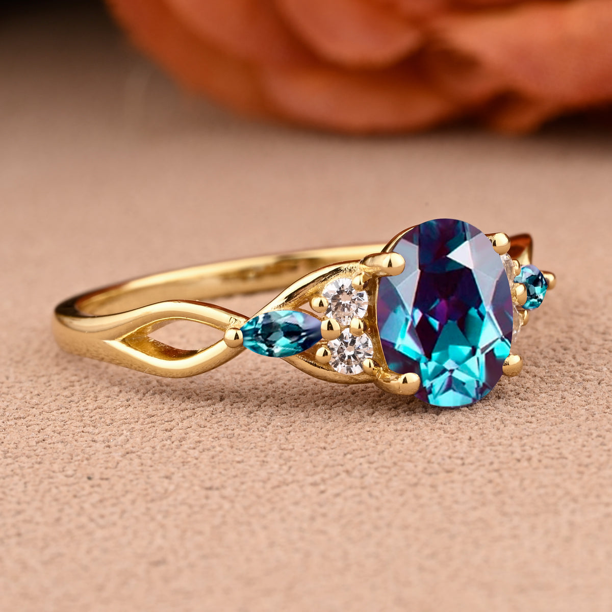 Oval Cut Alexandrite Engagement Ring Unique Alexandrite Moissanite Wedding Ring Gift For Her Ver.2