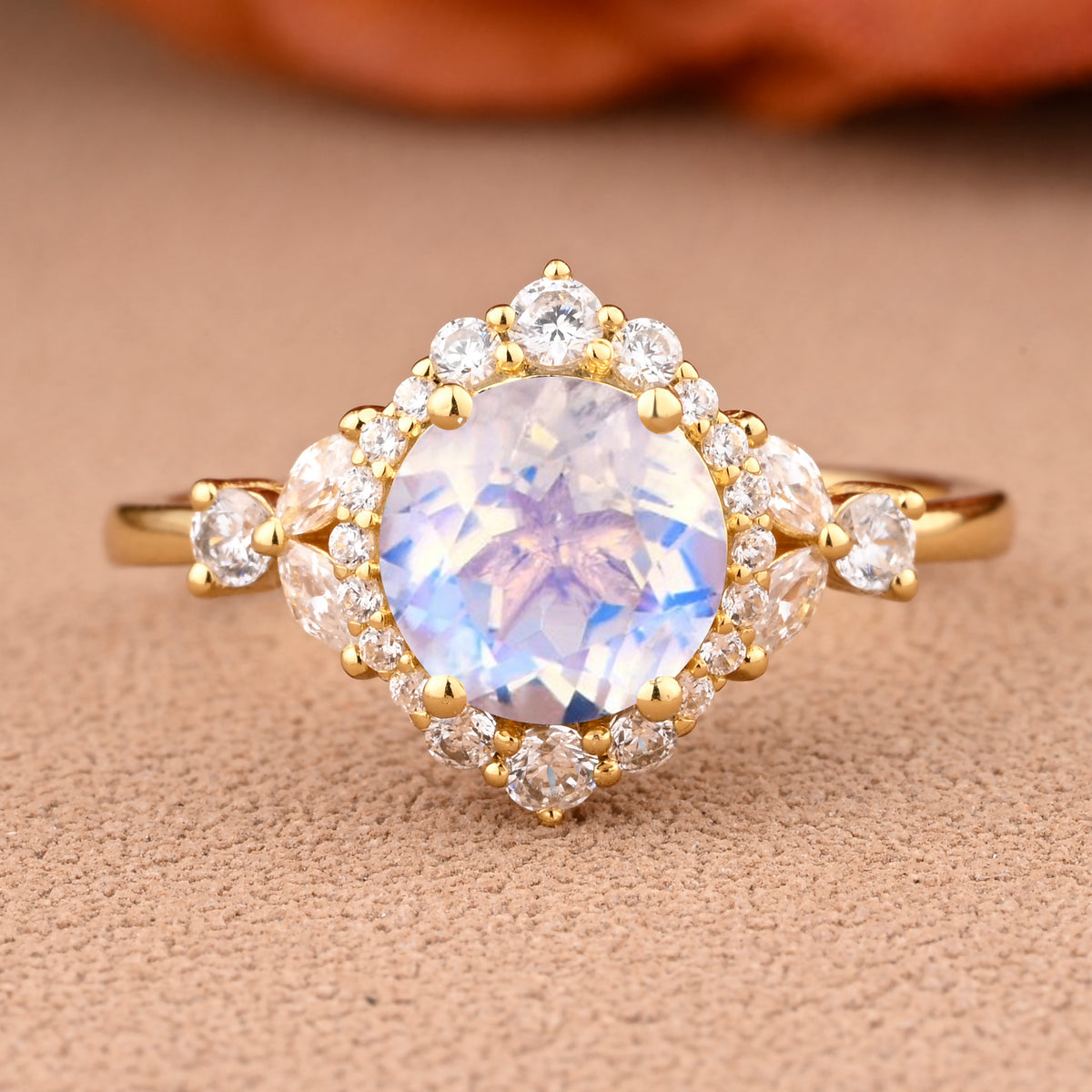 Vintage Moissanite Wedding Ring Set Unique Round Cut Moissanite Engagement Ring Moissanite Gemstone Ring Anniversary Gift For Her