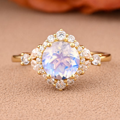 Vintage Moissanite Wedding Ring Set Unique Round Cut Moissanite Engagement Ring Moissanite Gemstone Ring Anniversary Gift For Her