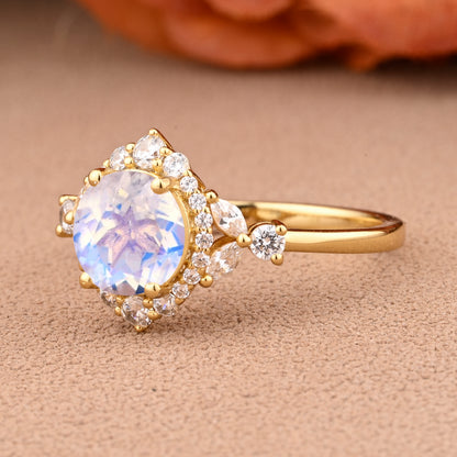 Vintage Moissanite Wedding Ring Set Unique Round Cut Moissanite Engagement Ring Moissanite Gemstone Ring Anniversary Gift For Her