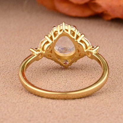 Vintage Moissanite Wedding Ring Set Unique Round Cut Moissanite Engagement Ring Moissanite Gemstone Ring Anniversary Gift For Her