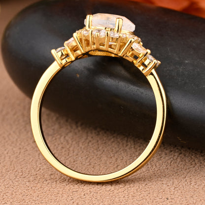 Vintage Moissanite Wedding Ring Set Unique Round Cut Moissanite Engagement Ring Moissanite Gemstone Ring Anniversary Gift For Her