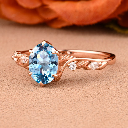 Vintage Oval Cut Aquamarine Engagement Aquamarine Ring Set Art Deco Bridal Ring Set Stackable Ring
