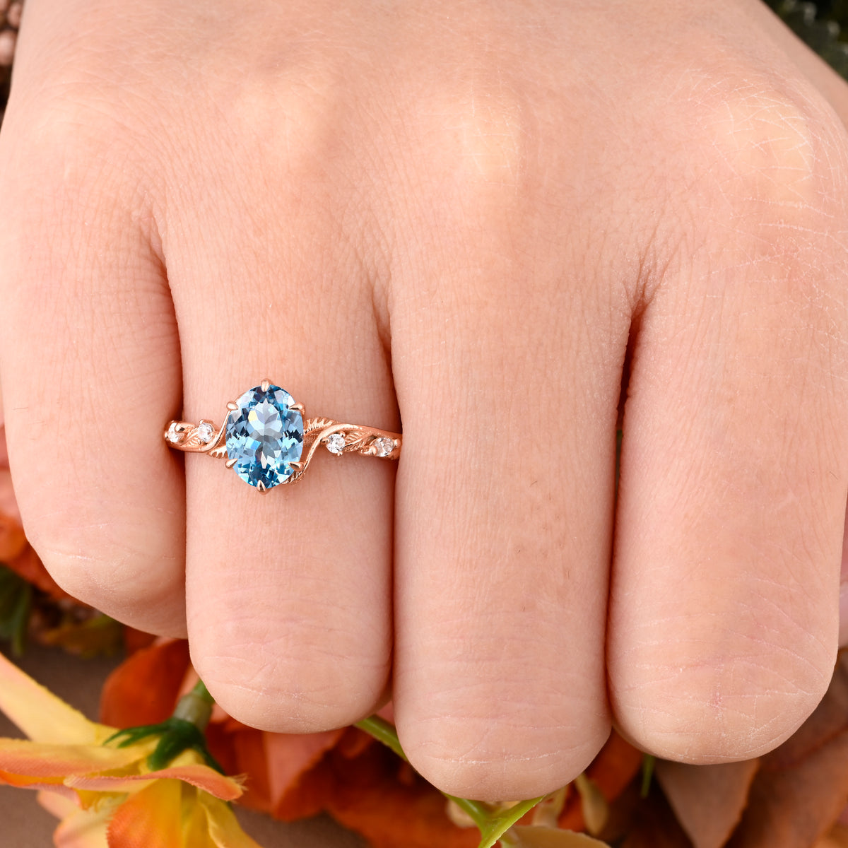 Vintage Oval Cut Aquamarine Engagement Aquamarine Ring Set Art Deco Bridal Ring Set Stackable Ring