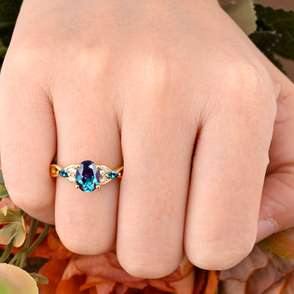 Oval Cut Alexandrite Engagement Ring Unique Alexandrite Moissanite Wedding Ring Gift For Her Ver.2