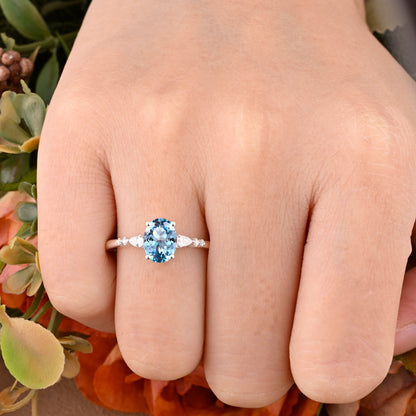 Vintage Oval Cut Aquamarine Ring Unique Aquamarine Engagement Ring Ocean-like Gemstone Wedding Statement Ring Gift For Her