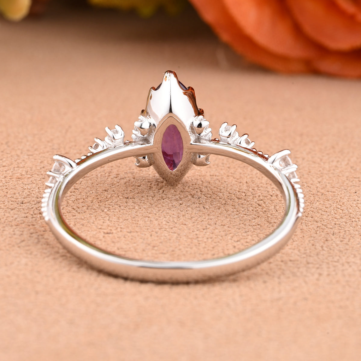 Marquise Cut Amethyst Ring Vintage Solid Gold Engagement Ring Purple Amethyst Ring Unique Moissanite Bridal Wedding Anniversary Gift For Her