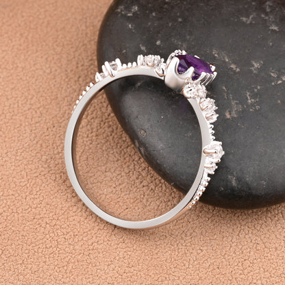 Marquise Cut Amethyst Ring Vintage Solid Gold Engagement Ring Purple Amethyst Ring Unique Moissanite Bridal Wedding Anniversary Gift For Her