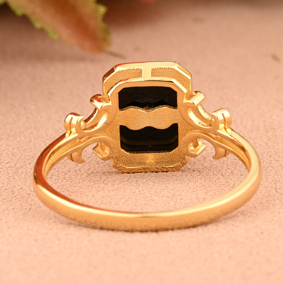 Vintage Black Onyx Emerald Cut Ring Art Deco Black Onyx Engagement Rings Handmade Octagon Gemstone Statement Ring Personalized Jewelry Gift For Her