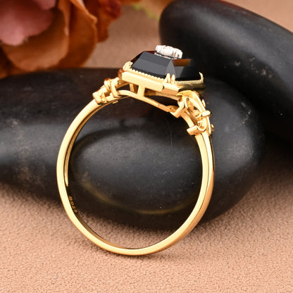 Vintage Black Onyx Emerald Cut Ring Art Deco Black Onyx Engagement Rings Handmade Octagon Gemstone Statement Ring Personalized Jewelry Gift For Her