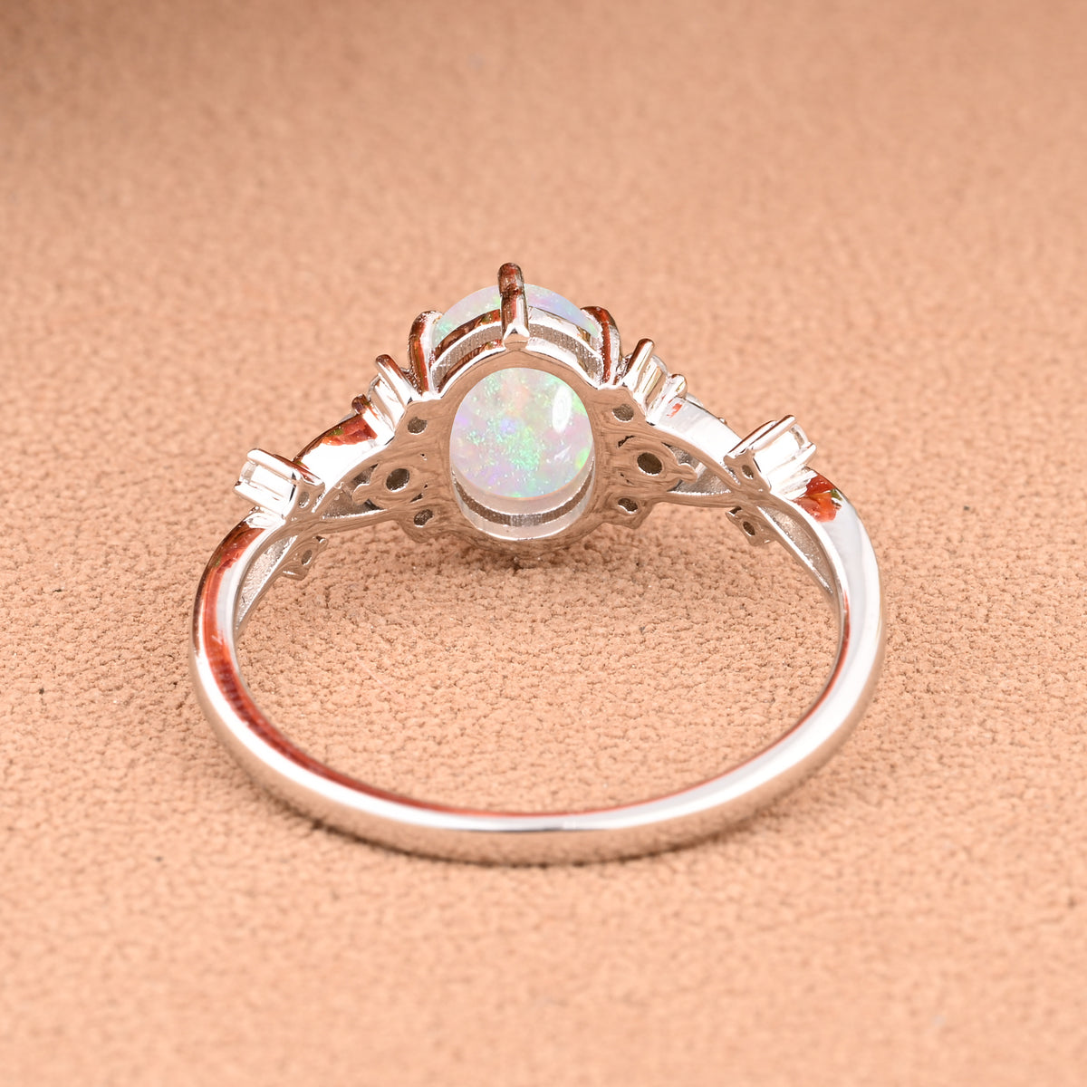 Oval Natural Opal Engagement Ring Twisted Ring Solid Rose Gold Ring Moissanite & Opal ring Antique Promise Anniversary Ring
