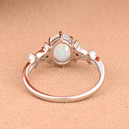 Oval Natural Opal Engagement Ring Twisted Ring Solid Rose Gold Ring Moissanite & Opal ring Antique Promise Anniversary Ring