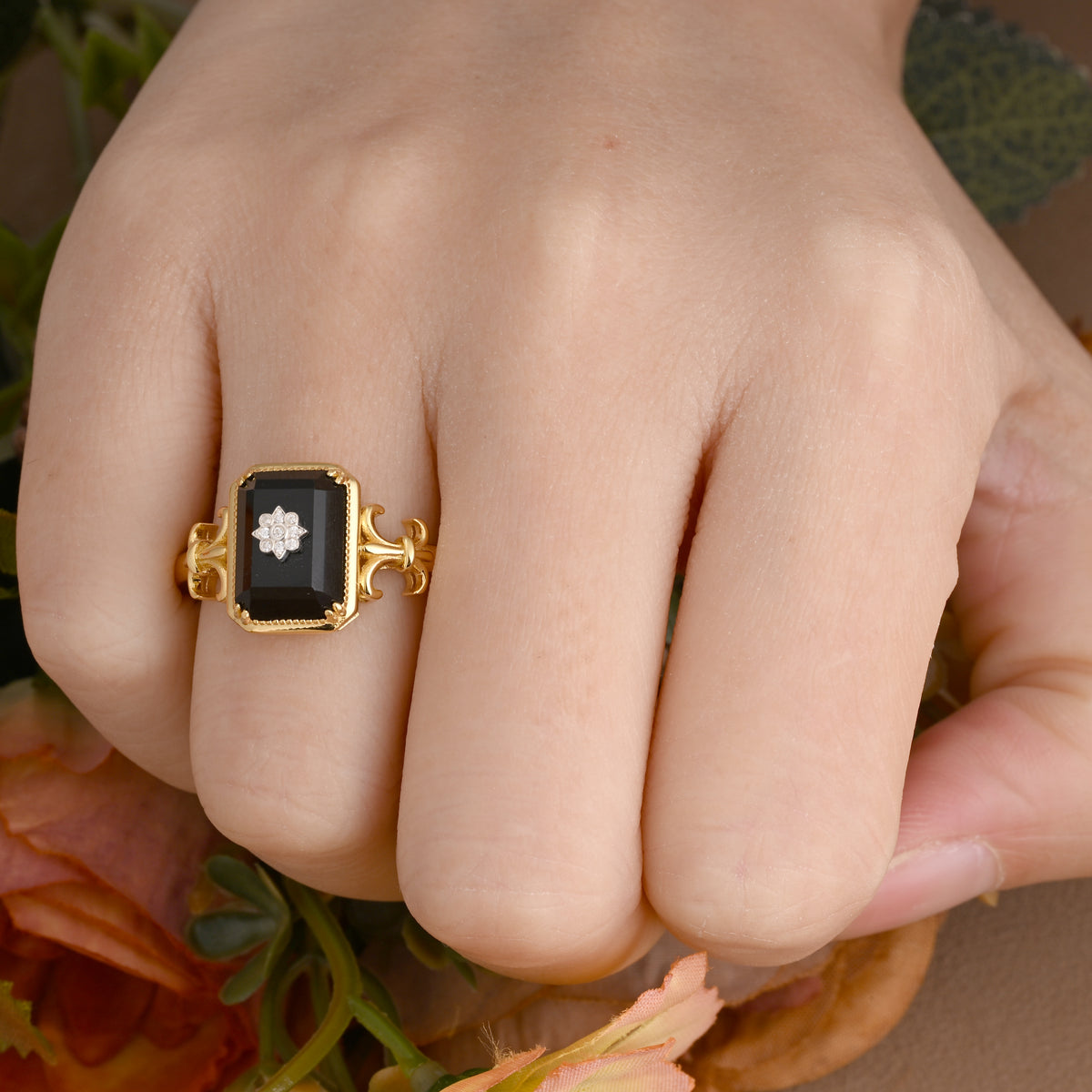 Vintage Black Onyx Emerald Cut Ring Art Deco Black Onyx Engagement Rings Handmade Octagon Gemstone Statement Ring Personalized Jewelry Gift For Her