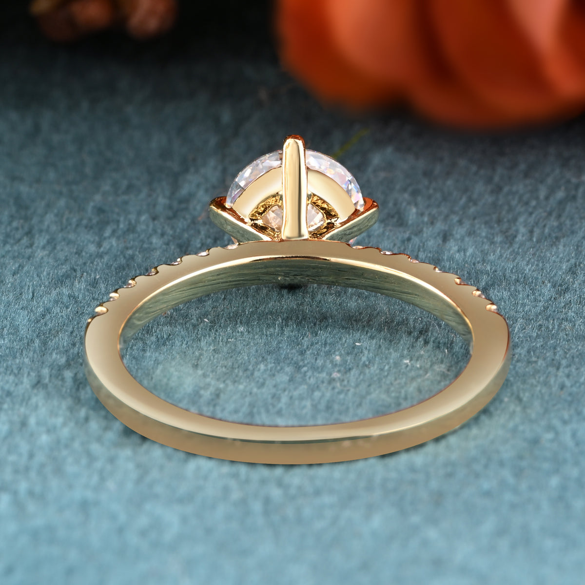 Unique Round Cut Moissanite Engagement Ring Dainty Bridal Ring 14k Yellow Gold Ring Vintage Moissanite Statement Ring Promise Ring