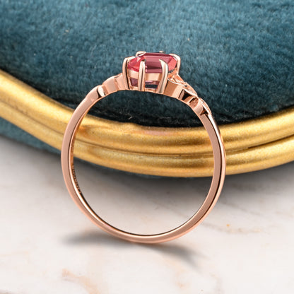 Unique Hexagon Pink Sapphire Ring Art Deco Wedding Ring Set Vintage Pink Agate Engagement Anniversary Ring