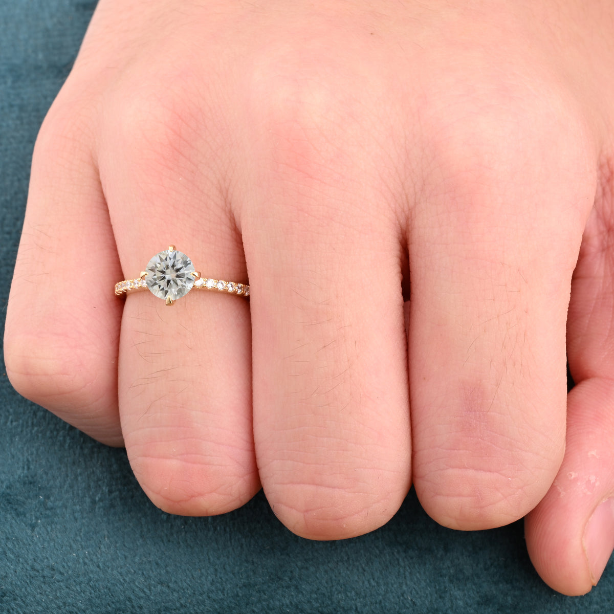 Unique Round Cut Moissanite Engagement Ring Dainty Bridal Ring 14k Yellow Gold Ring Vintage Moissanite Statement Ring Promise Ring