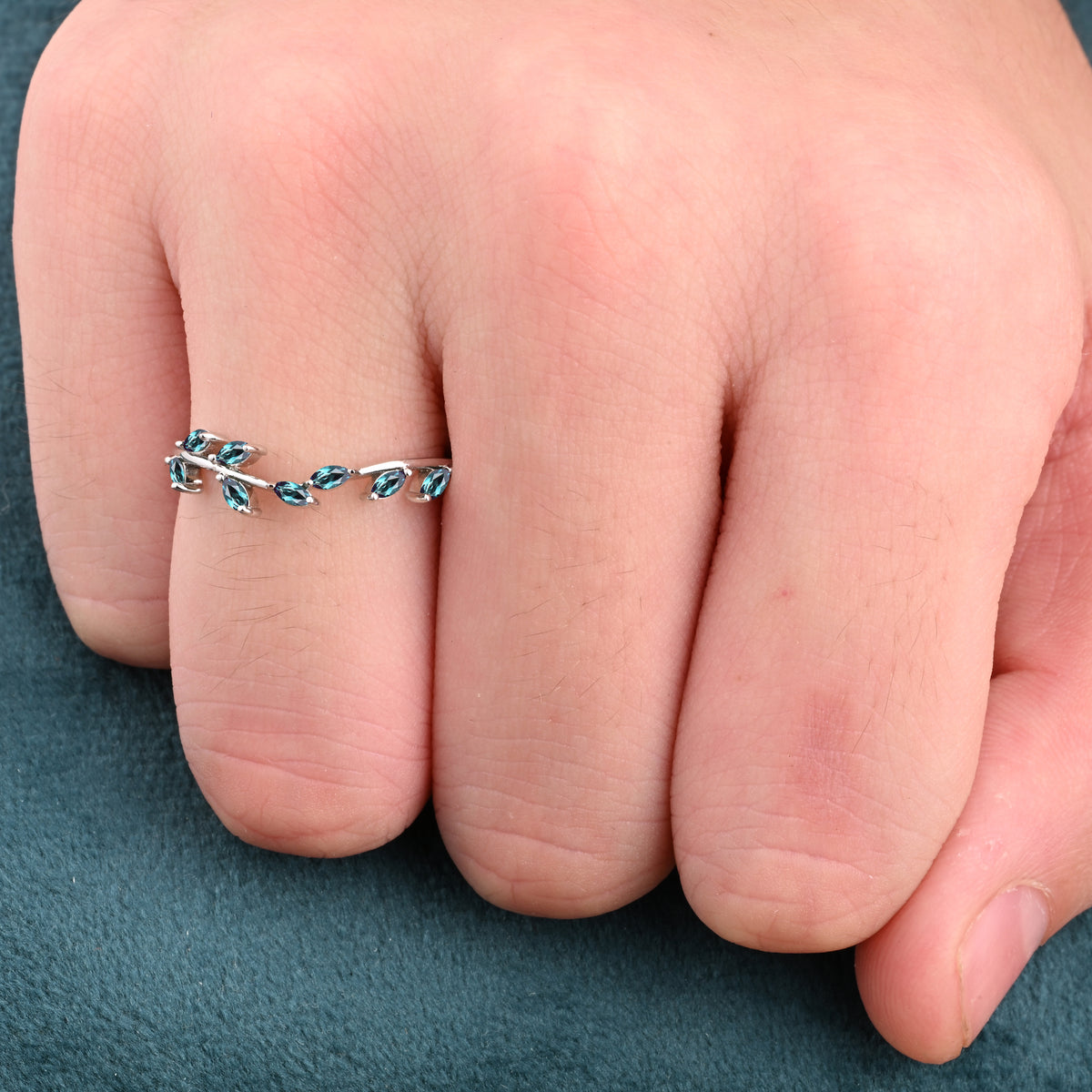 Vintage Pear Shape Alexandrite Enhancer Ring Set Unique Moissanite Gemstone Promise Bridal Ring Set