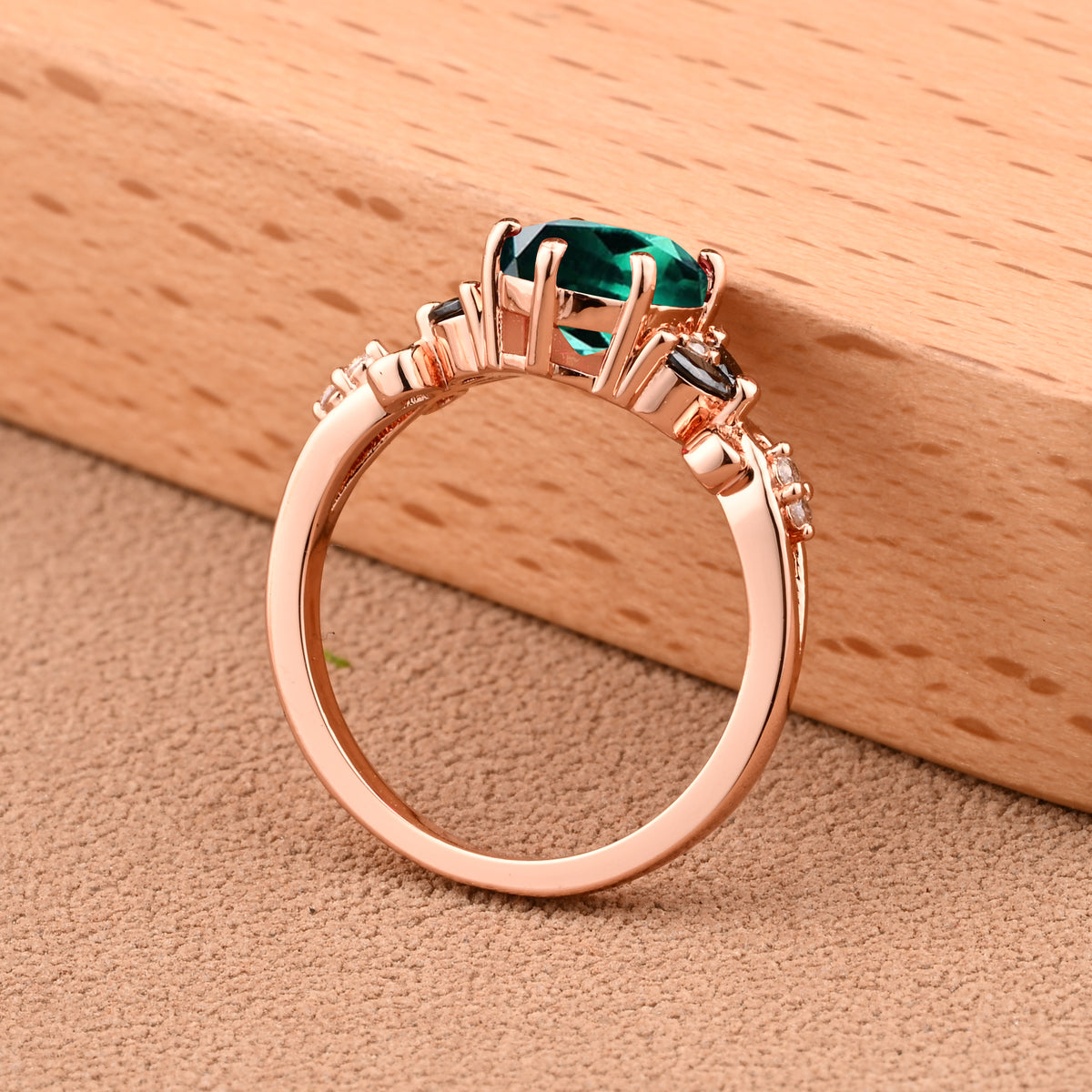 Vintage Oval Emerald engagement ring set Bridal Sets women Rose Gold May Birthstone Promise ring Cluster ring anniversary ring women