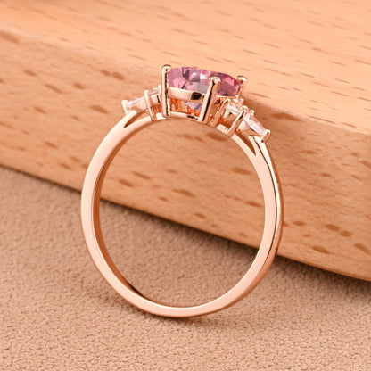 Oval Cut Pink Sapphire Engagement Women Ring Vintage Pink Sapphire Rose Gold Art Deco Diamond Cluster Bridal Anniversary Wedding Ring Set