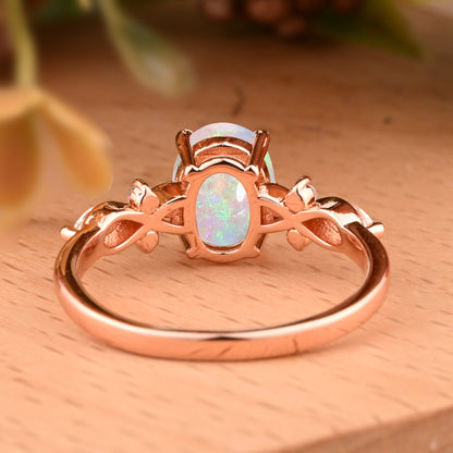 Bague de fiançailles vintage ovale en pierre de lune, bague de promesse unique en opale et moissanite