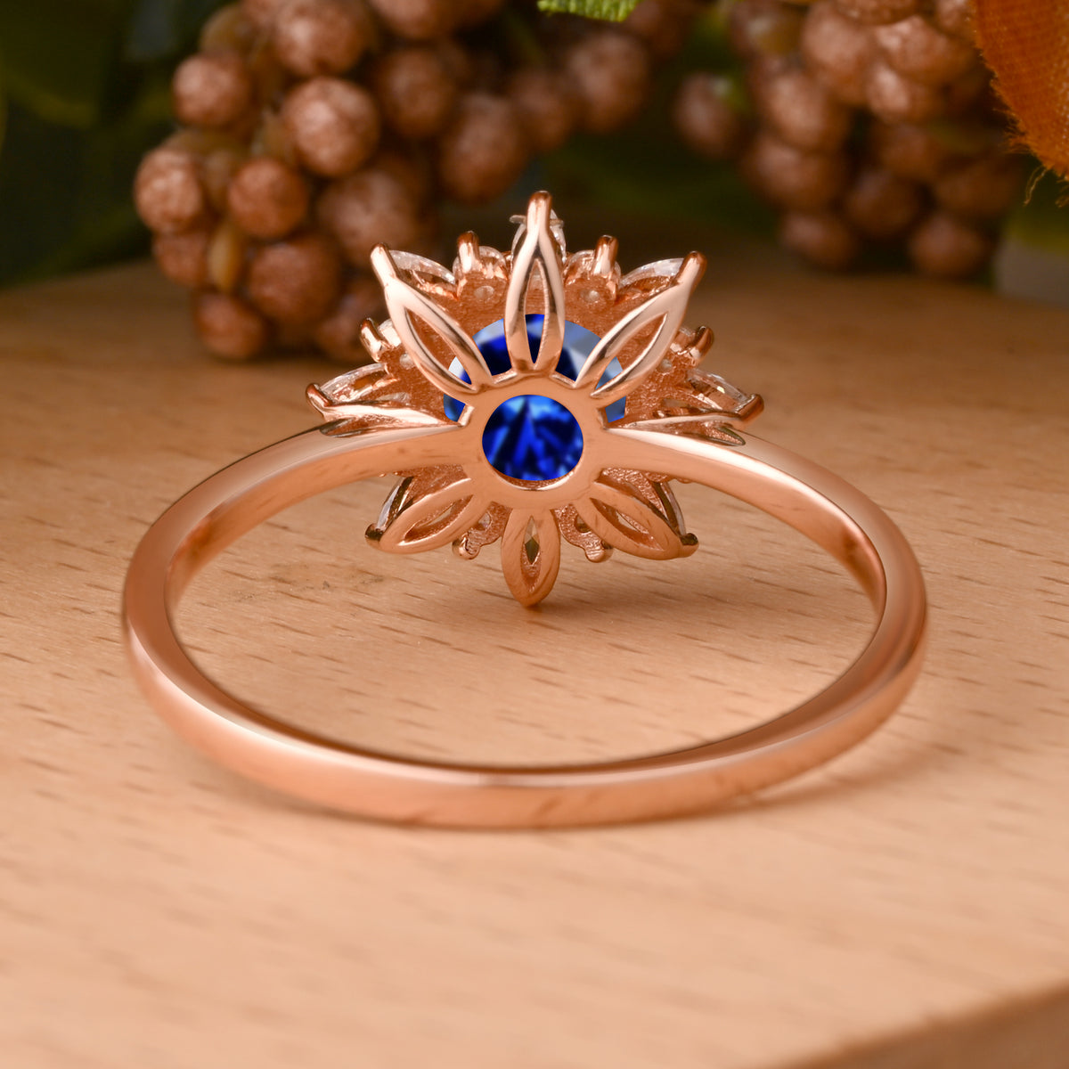 Vintage Blue Topaz Ring 14K Solid Gold Round Blue Gemstone Engagement Ring Unique Moissanite Halo Promise Ring Anniversary Gift For Women