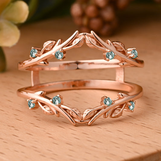 Antique Moss Agate Leaf Branch Ring Curved Enhancer Open Wedding Band Vintage Stacking Band Unique Matching Ring Promise Anniversary Ring