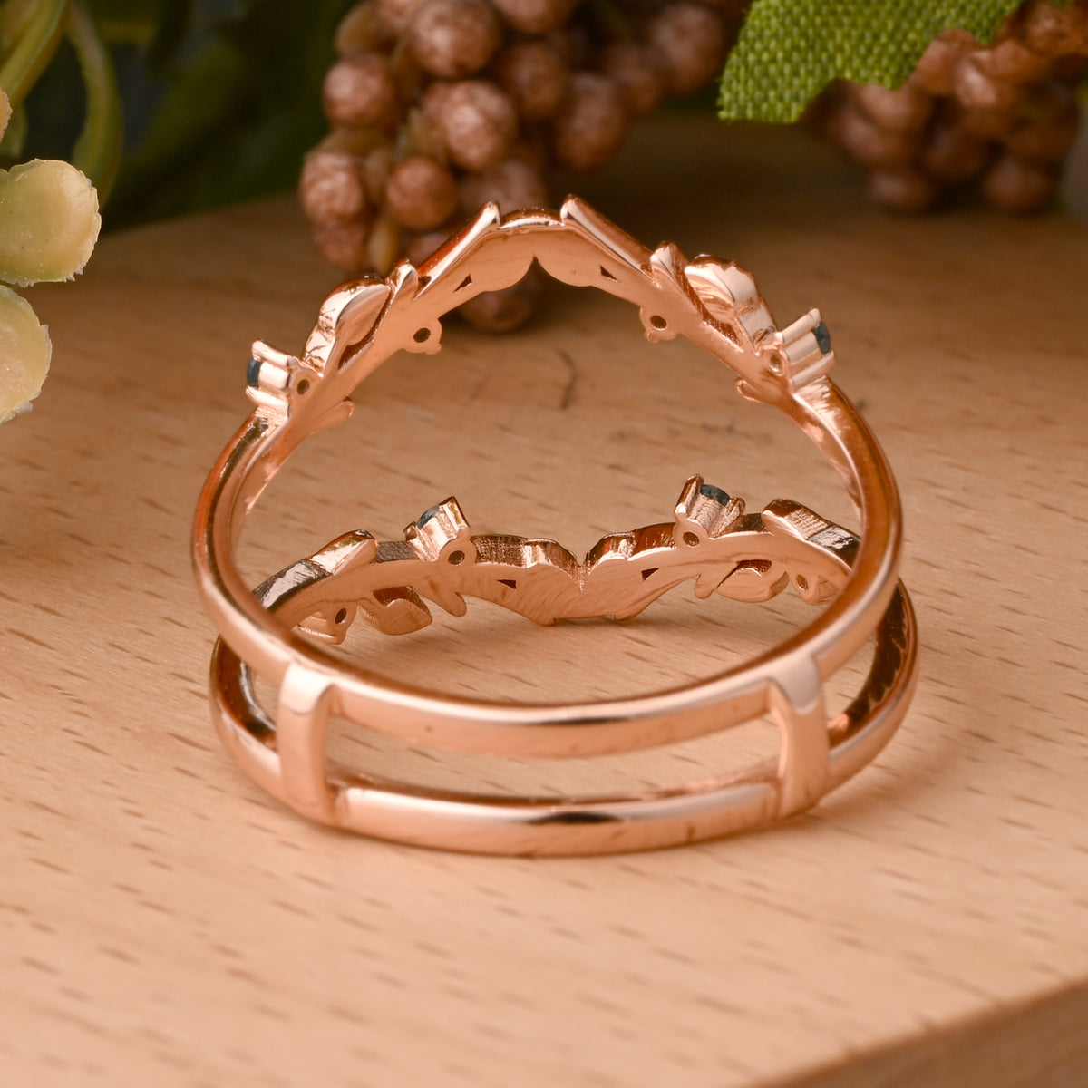 Antique Moss Agate Leaf Branch Ring Curved Enhancer Open Wedding Band Vintage Stacking Band Unique Matching Ring Promise Anniversary Ring