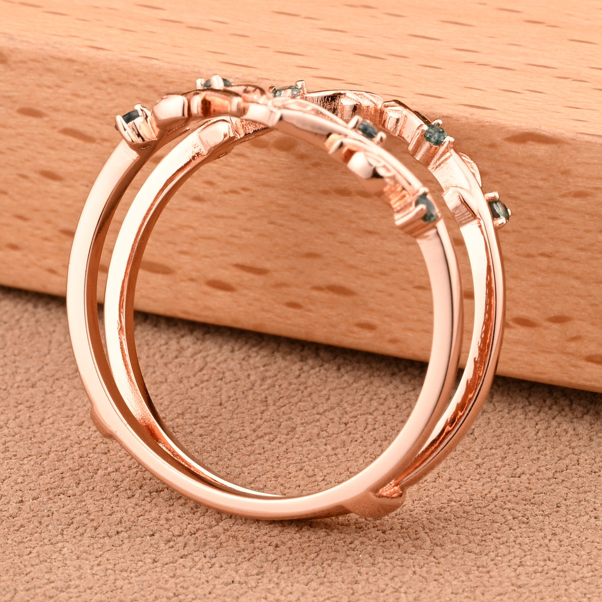 Antique Moss Agate Leaf Branch Ring Curved Enhancer Open Wedding Band Vintage Stacking Band Unique Matching Ring Promise Anniversary Ring